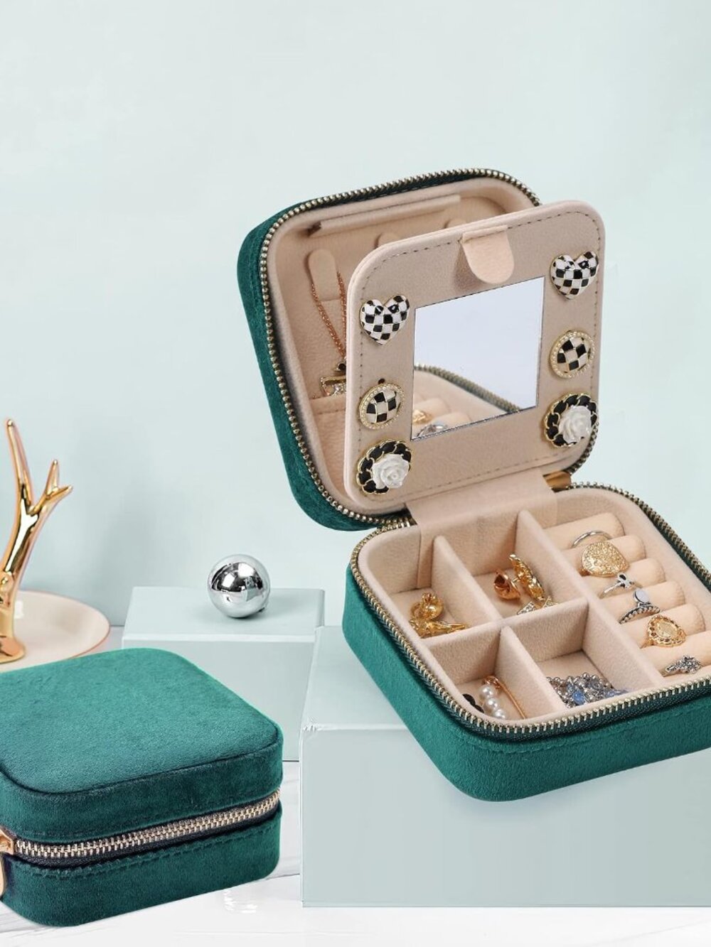 Velvet Travel Jewelry Box, Mini Travel Jewelry Case, Small Portable Travel Jewel - Picture 2 of 7